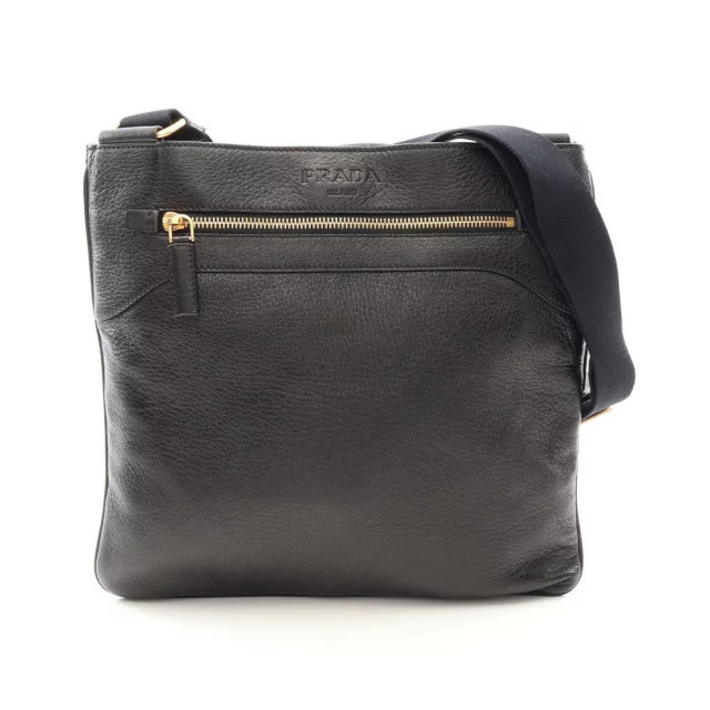Prada black Vitello Daino Crossbody Bag textured leather embossed
